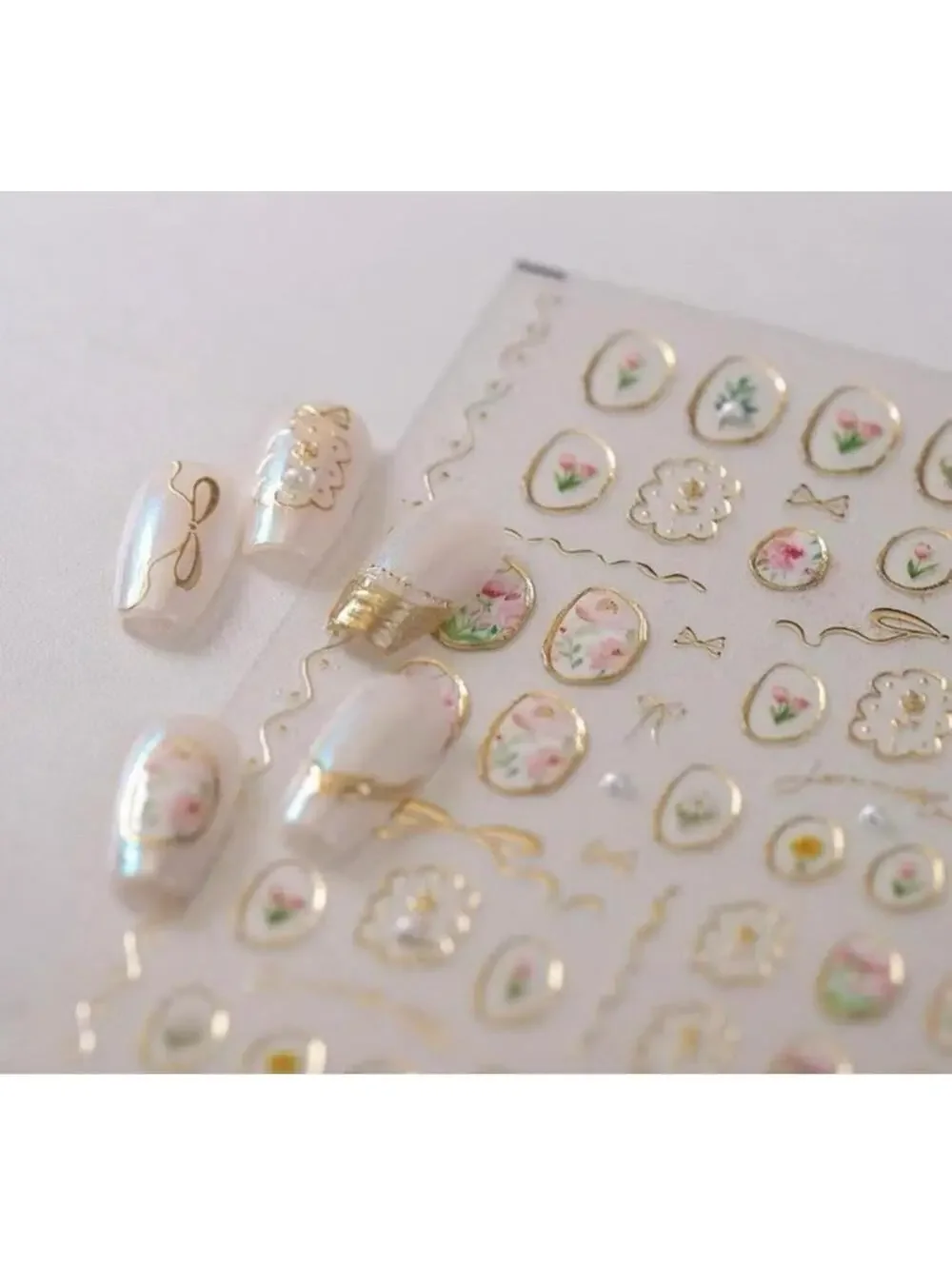 Floral Nail Art Stickers Decals 3D Self Adhesive Vintage Flower Leaf Nail Decor